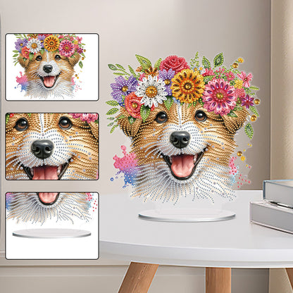 Acrylic Special Shaped Flower Puppy Diamond Painting Desktop Decoration for Home