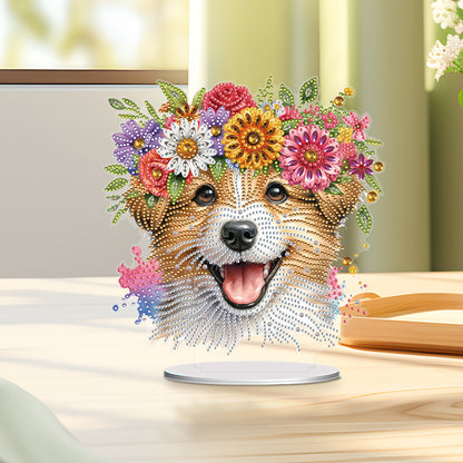 Acrylic Special Shaped Flower Puppy Diamond Painting Desktop Decoration for Home