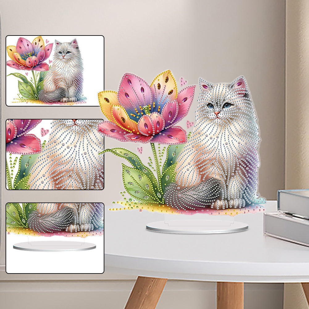 Acrylic Special Shaped Flower Cat Diamond Painting Desktop Decorations for Home