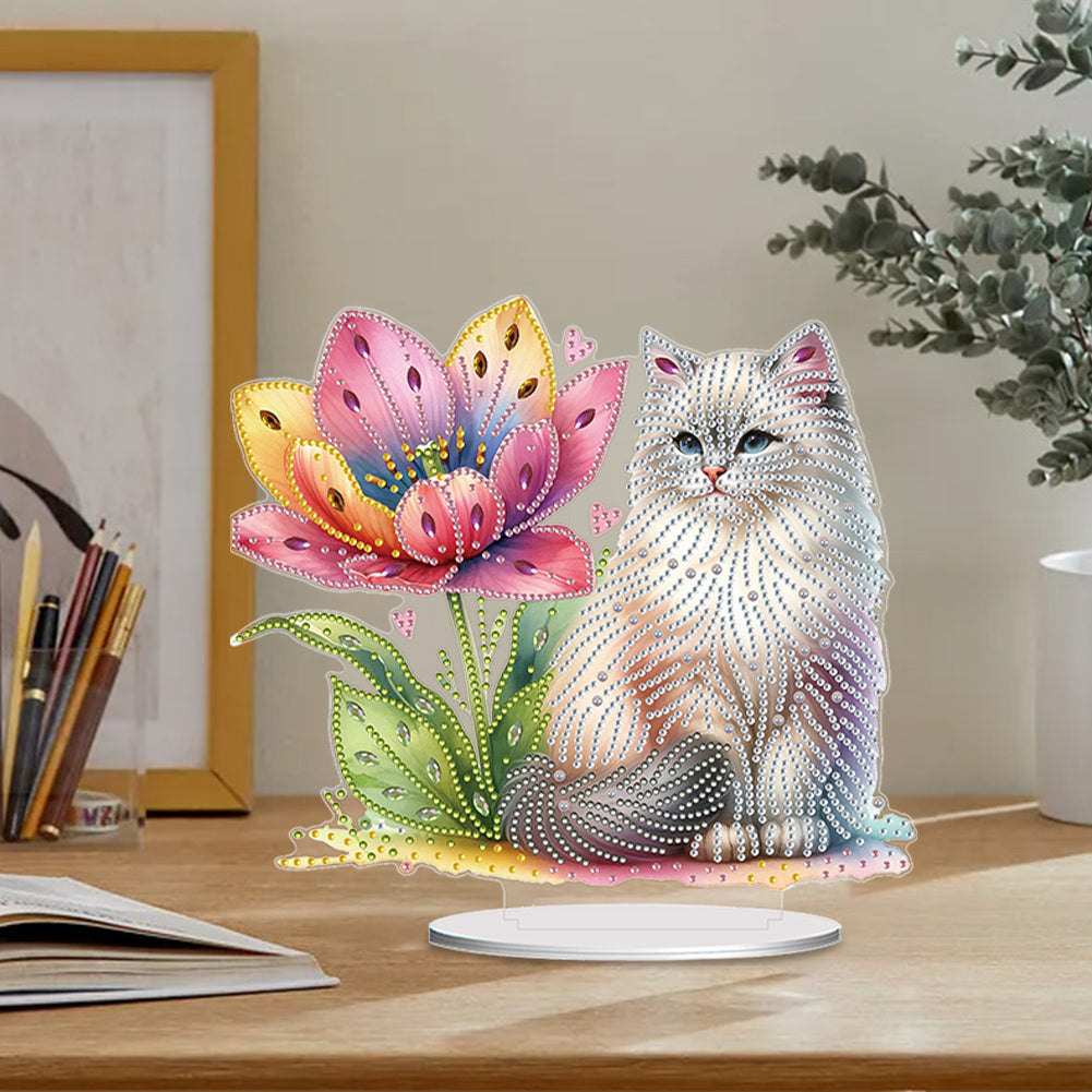 Acrylic Special Shaped Flower Cat Diamond Painting Desktop Decorations for Home