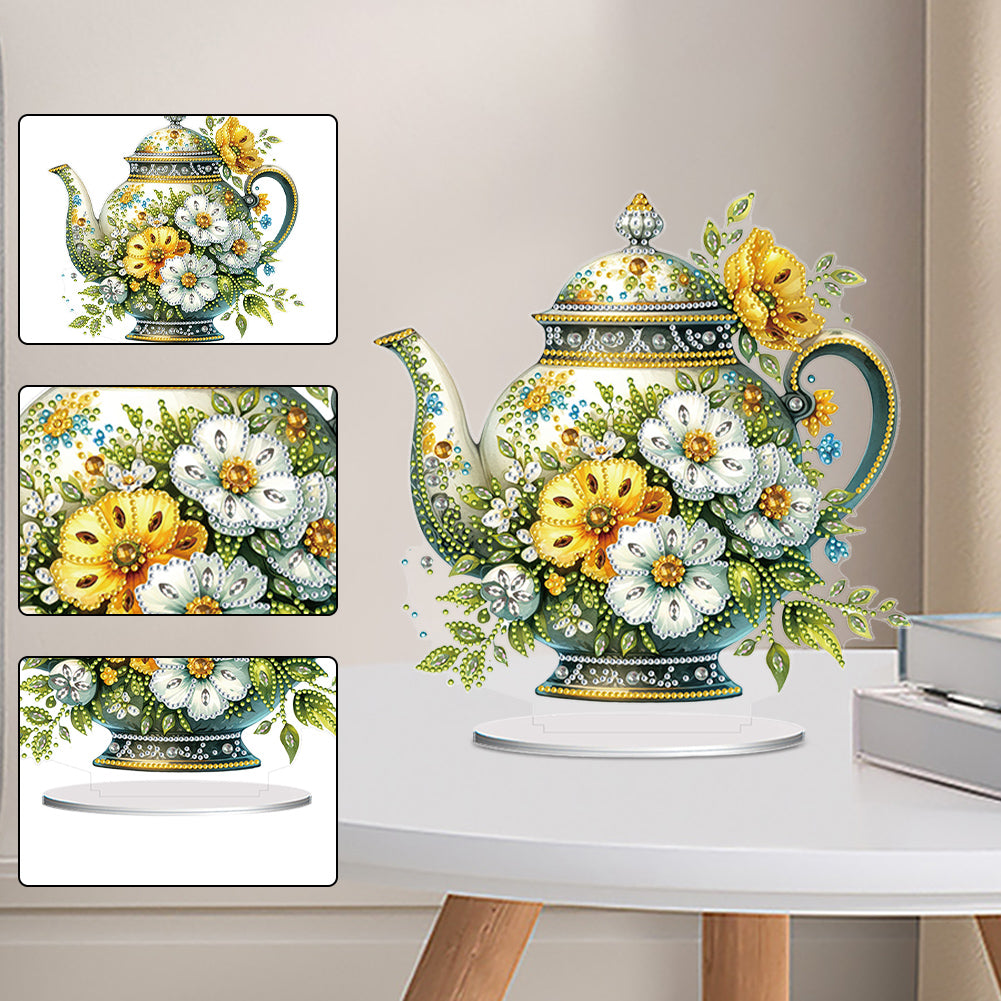 Acrylic Special Shaped Flower Teapot DIY Diamond Painting Desktop Decor for Home