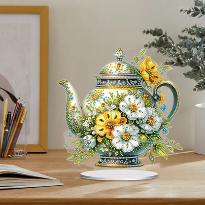 Acrylic Special Shaped Flower Teapot DIY Diamond Painting Desktop Decor for Home