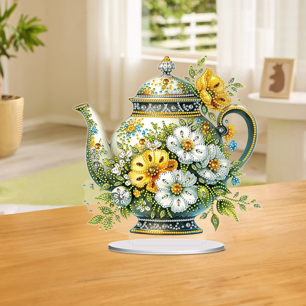 Acrylic Special Shaped Flower Teapot DIY Diamond Painting Desktop Decor for Home