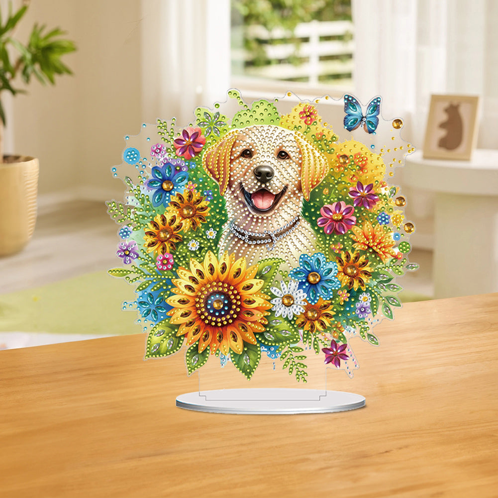 Acrylic Special Shaped Sunflower Puppy DIY Diamond Painting Desktop Decorations