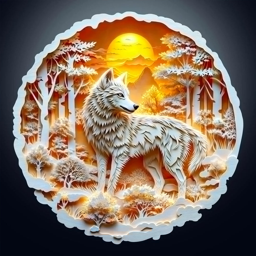 Sunset Wolf - Full Round Drill Diamond Painting 30*30CM