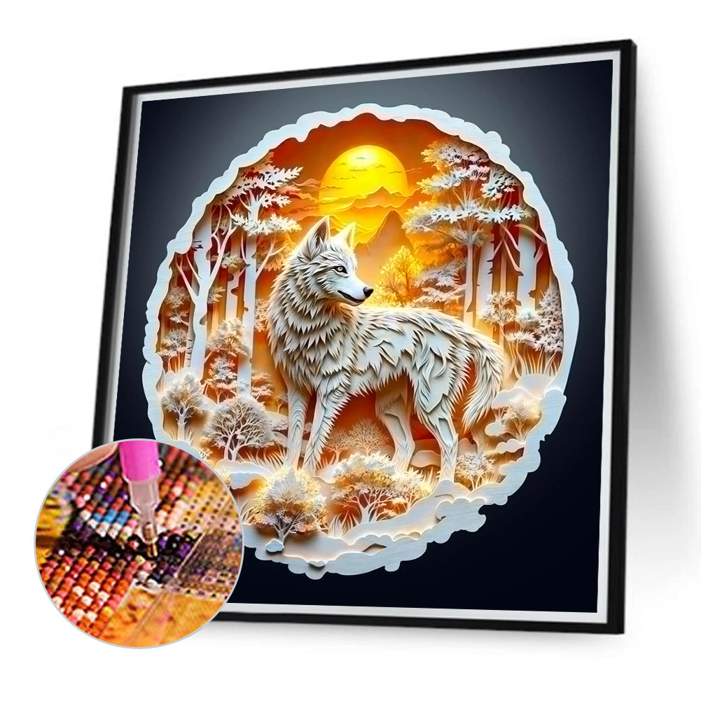 Sunset Wolf - Full Round Drill Diamond Painting 30*30CM