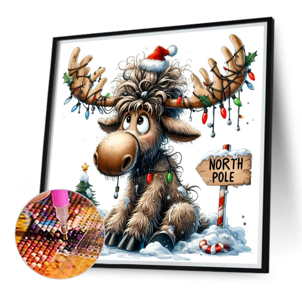 Christmas Elk - Full Round Drill Diamond Painting 30*30CM