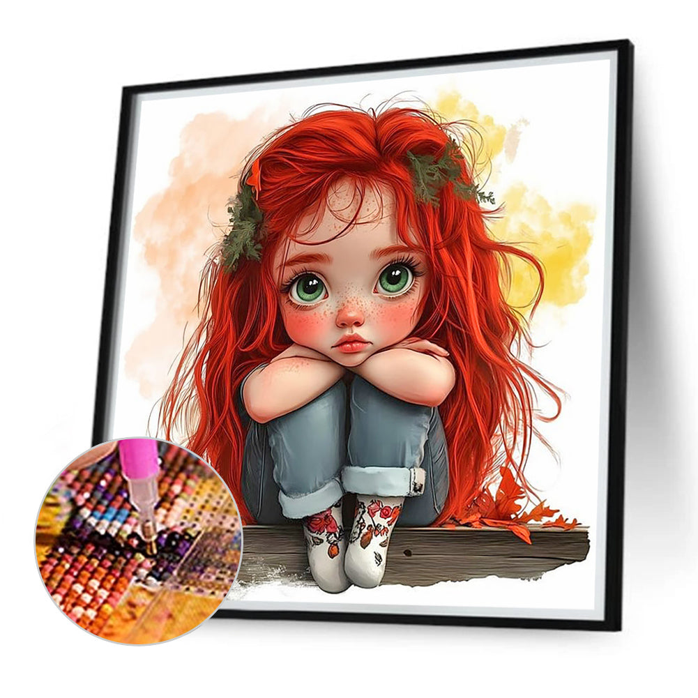 Cute Big Eyes Girl - Full Round Drill Diamond Painting 40*40CM