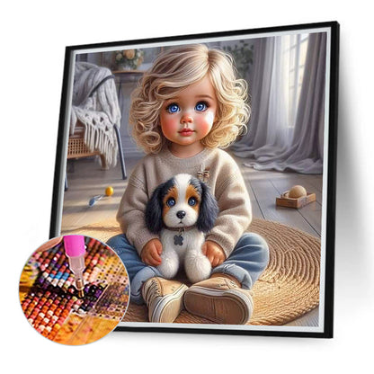 Cute Big Eyes Girl - Full Round Drill Diamond Painting 40*40CM