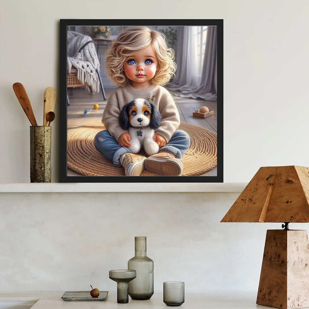 Cute Big Eyes Girl - Full Round Drill Diamond Painting 40*40CM