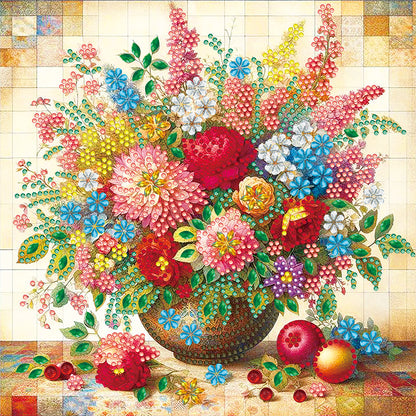 Colorful Flowers In A Vase - Partial Special-Shaped Drill Diamond Painting 30*30CM