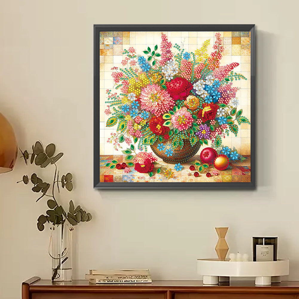 Colorful Flowers In A Vase - Partial Special-Shaped Drill Diamond Painting 30*30CM