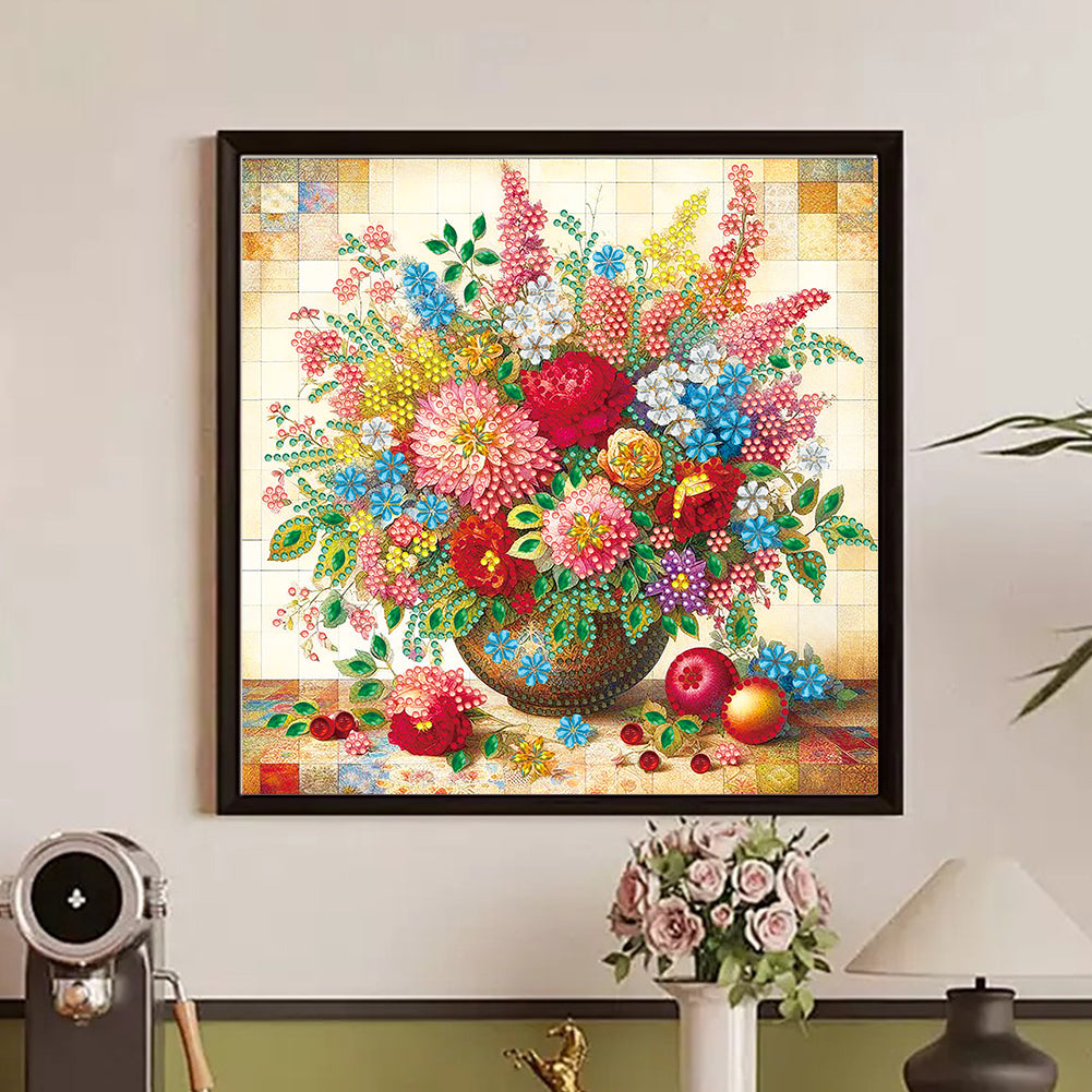 Colorful Flowers In A Vase - Partial Special-Shaped Drill Diamond Painting 30*30CM