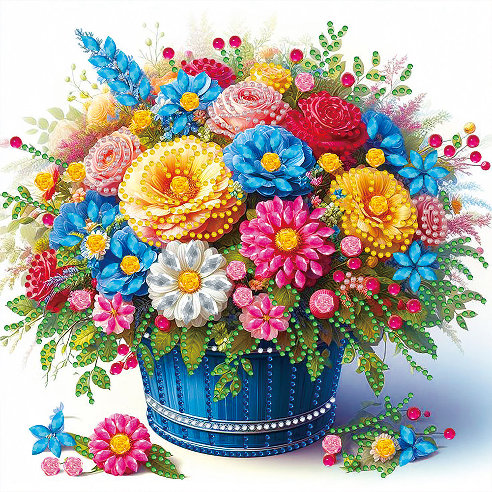 Colorful Flowers In The Basket - Partial Special-Shaped Drill Diamond Painting 30*30CM