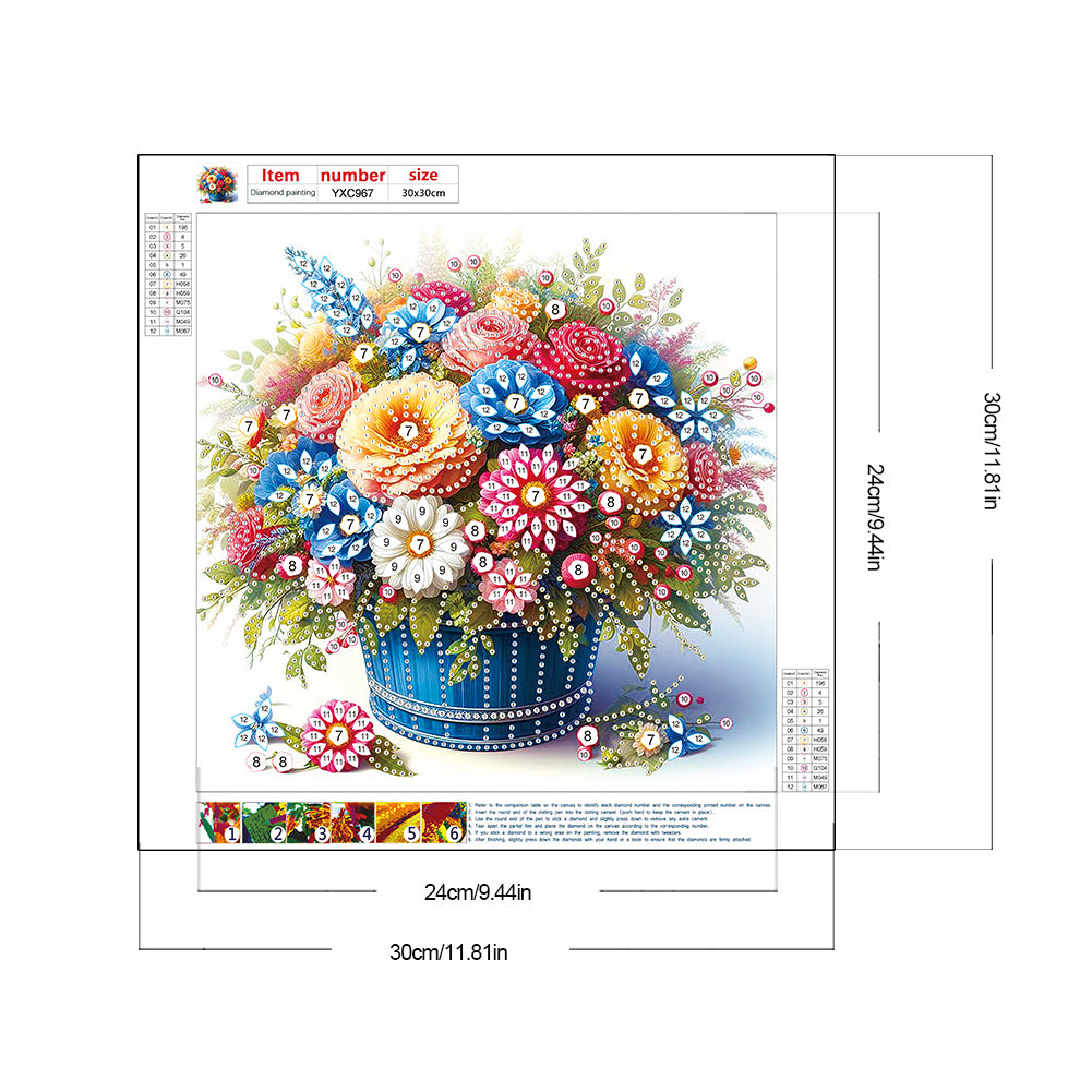 Colorful Flowers In The Basket - Partial Special-Shaped Drill Diamond Painting 30*30CM