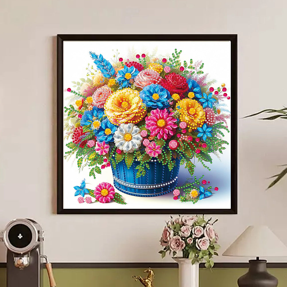 Colorful Flowers In The Basket - Partial Special-Shaped Drill Diamond Painting 30*30CM