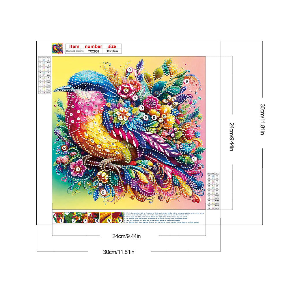 Colorful Birds And Flowers - Partial Special-Shaped Drill Diamond Painting 30*30CM