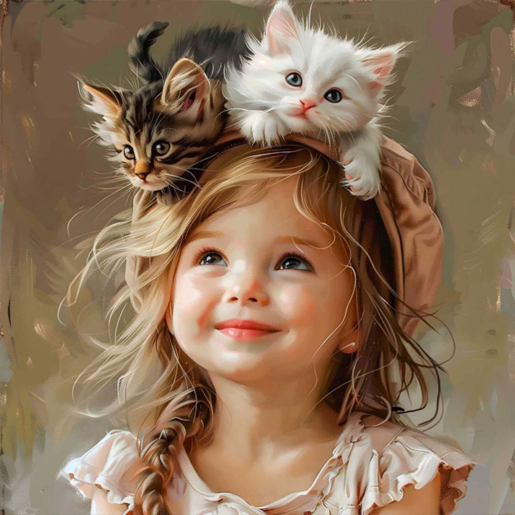 Cute Girl With Big Eyes - Full Round Drill Diamond Painting 40*40CM