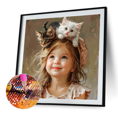 Cute Girl With Big Eyes - Full Round Drill Diamond Painting 40*40CM