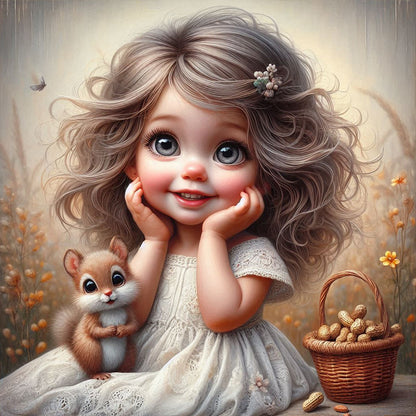Cute Girl With Big Eyes - Full Round Drill Diamond Painting 40*40CM