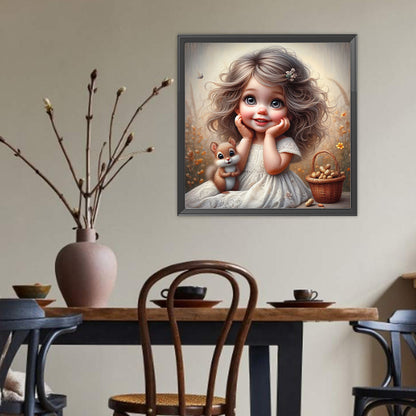 Cute Girl With Big Eyes - Full Round Drill Diamond Painting 40*40CM