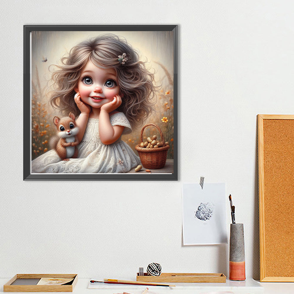 Cute Girl With Big Eyes - Full Round Drill Diamond Painting 40*40CM
