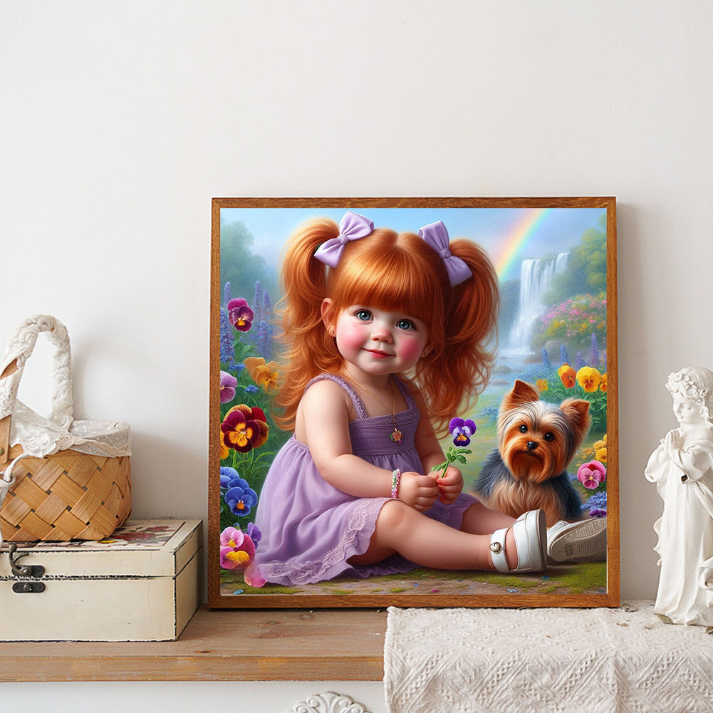 Cute Girl With Big Eyes - Full Round Drill Diamond Painting 40*40CM