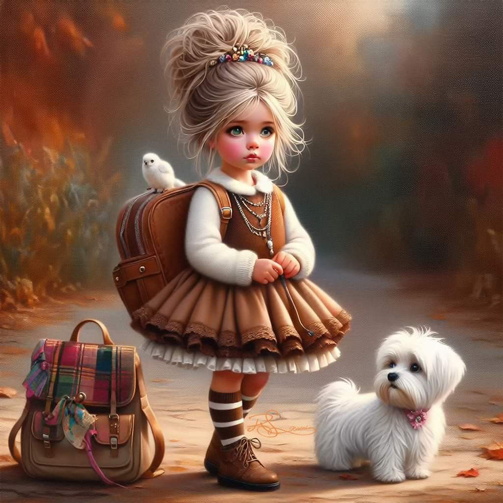 Cute Girl With Big Eyes - Full Round Drill Diamond Painting 40*40CM