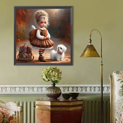 Cute Girl With Big Eyes - Full Round Drill Diamond Painting 40*40CM