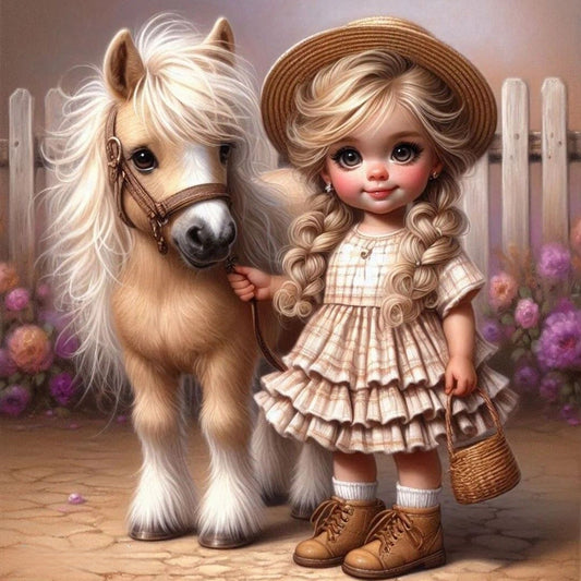 Cute Girl With Big Eyes - Full Round Drill Diamond Painting 40*40CM