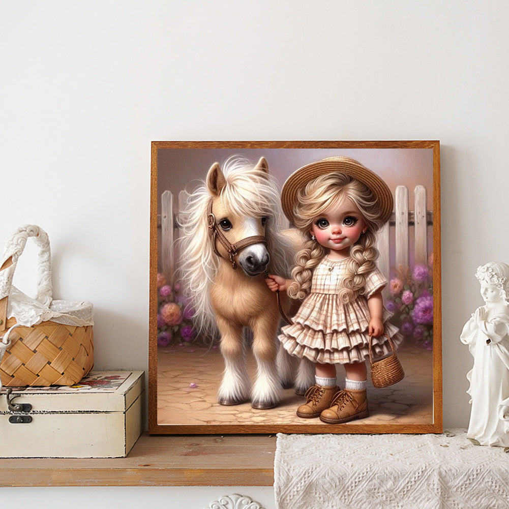 Cute Girl With Big Eyes - Full Round Drill Diamond Painting 40*40CM