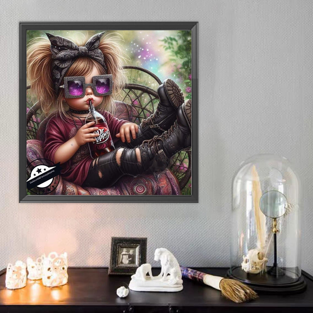 Cute Girl With Big Eyes - Full Round Drill Diamond Painting 40*40CM