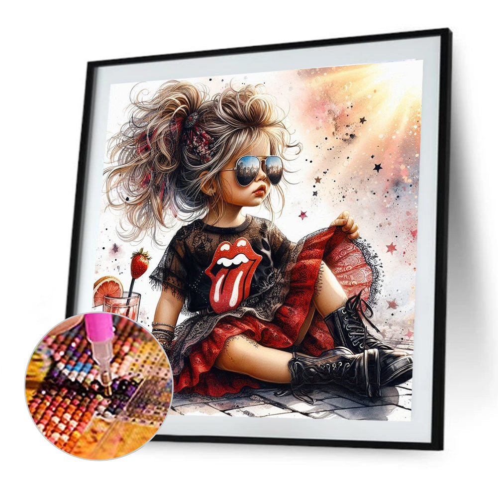 Cute Girl With Big Eyes - Full Round Drill Diamond Painting 40*40CM