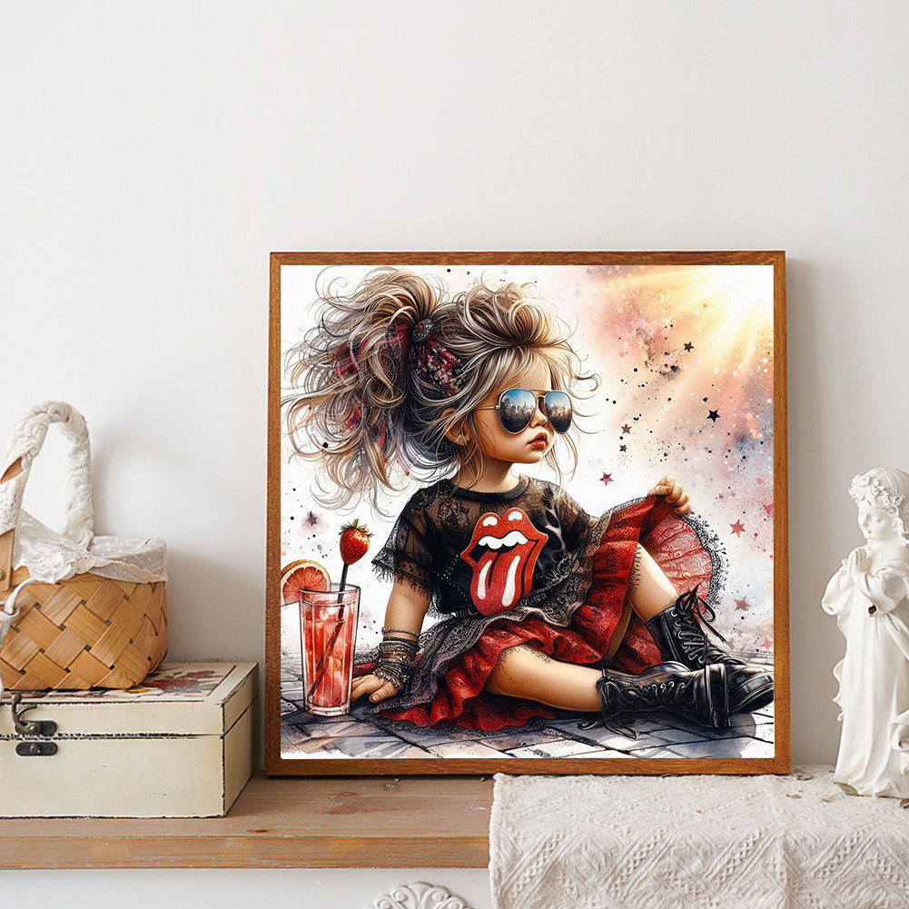 Cute Girl With Big Eyes - Full Round Drill Diamond Painting 40*40CM