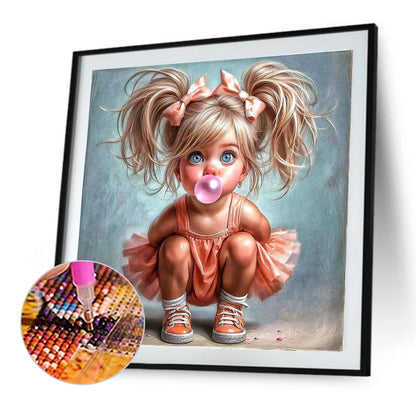 Cute Girl With Big Eyes - Full Round Drill Diamond Painting 40*40CM