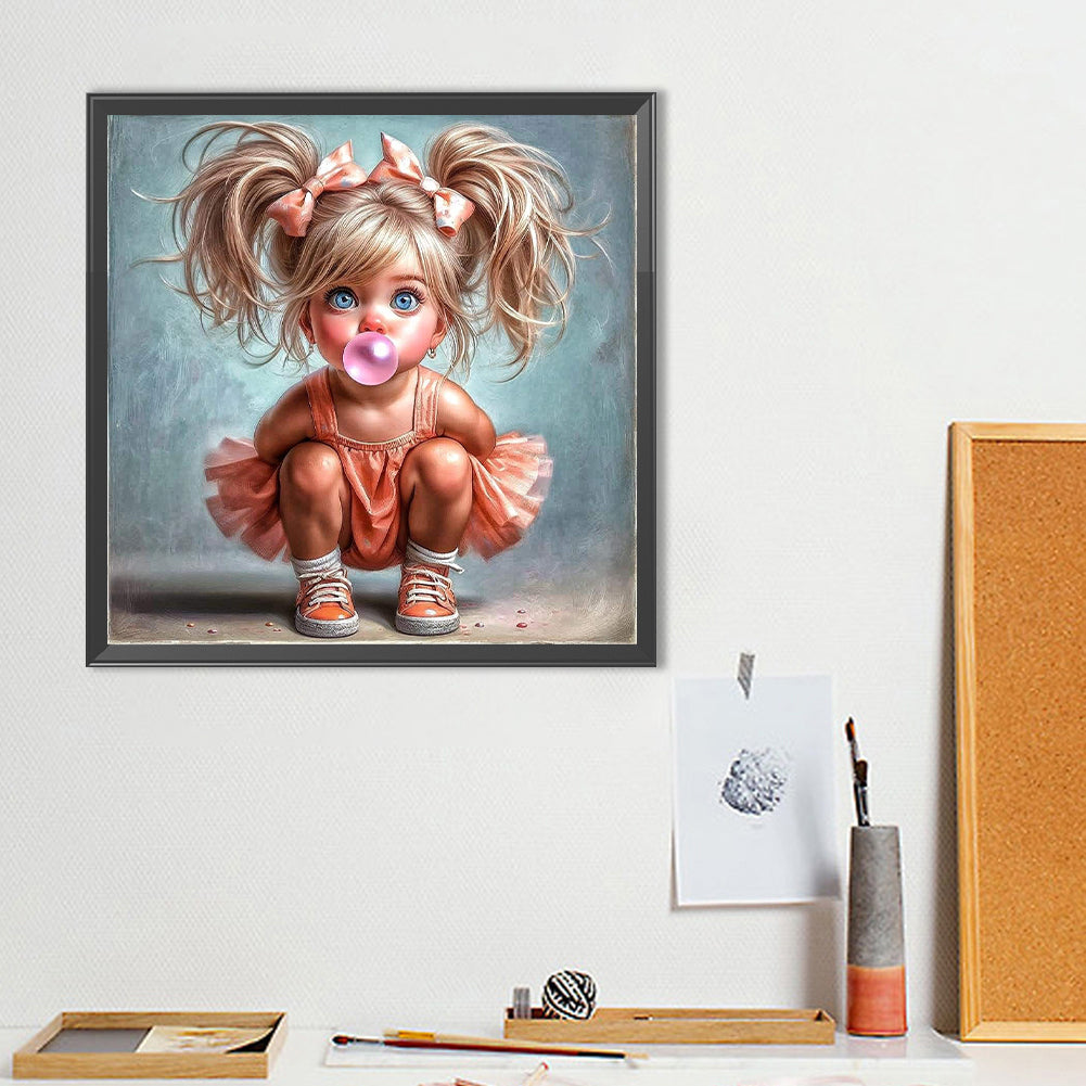 Cute Girl With Big Eyes - Full Round Drill Diamond Painting 40*40CM