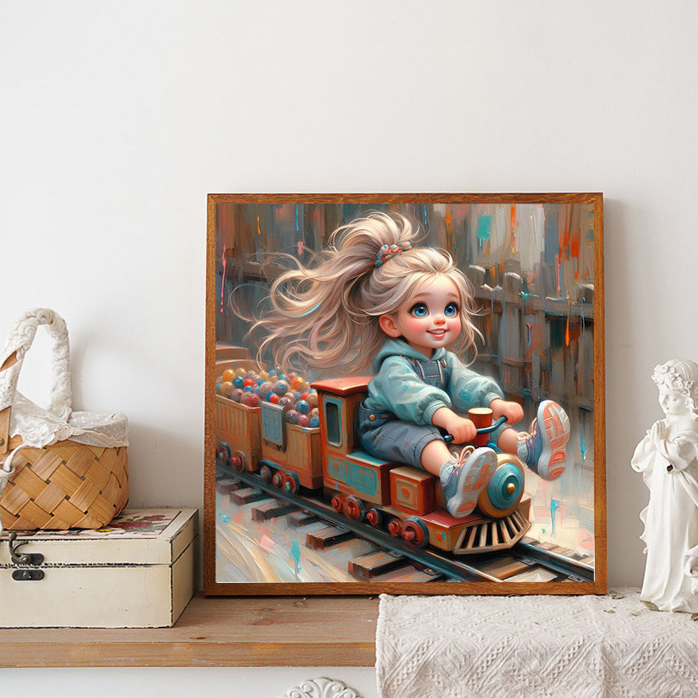 Cute Girl With Big Eyes - Full Round Drill Diamond Painting 40*40CM