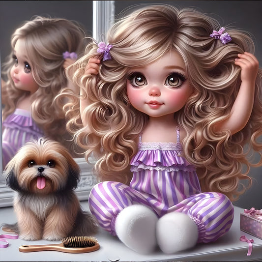 Cute Girl With Big Eyes - Full Round Drill Diamond Painting 40*40CM