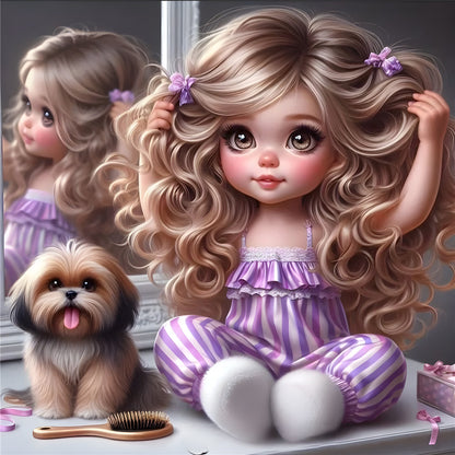 Cute Girl With Big Eyes - Full Round Drill Diamond Painting 40*40CM