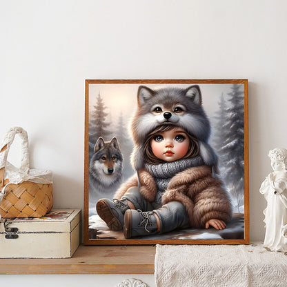Cute Girl With Big Eyes - Full Round Drill Diamond Painting 30*30CM