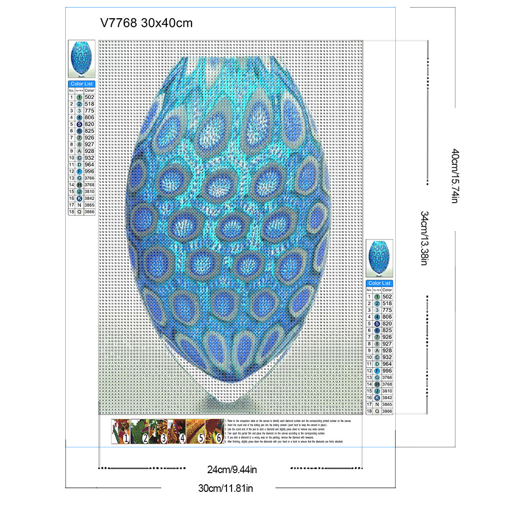 Blue Spotted Vase - Full Round Drill Diamond Painting 30*40CM