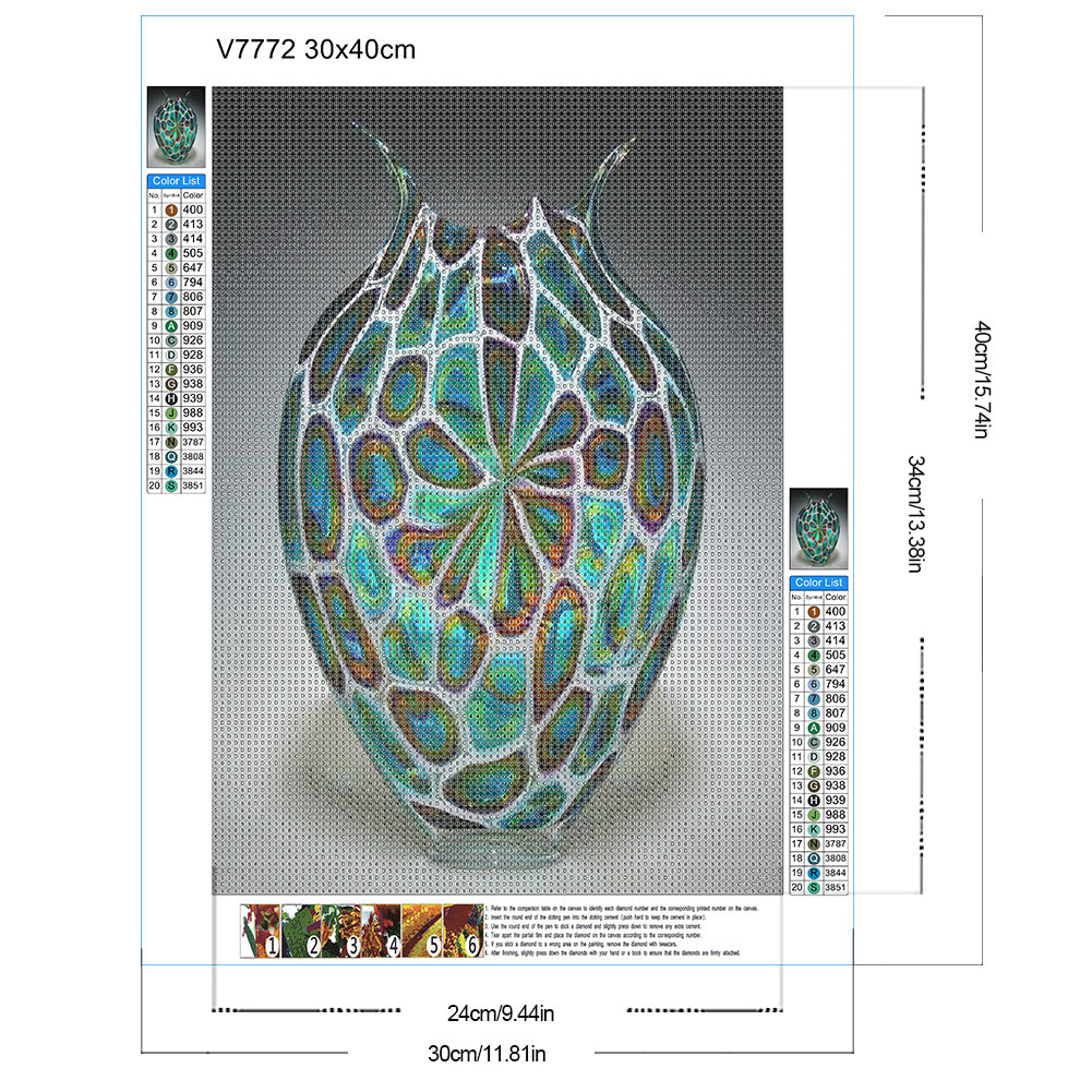 Green Vase - Full Round Drill Diamond Painting 30*40CM