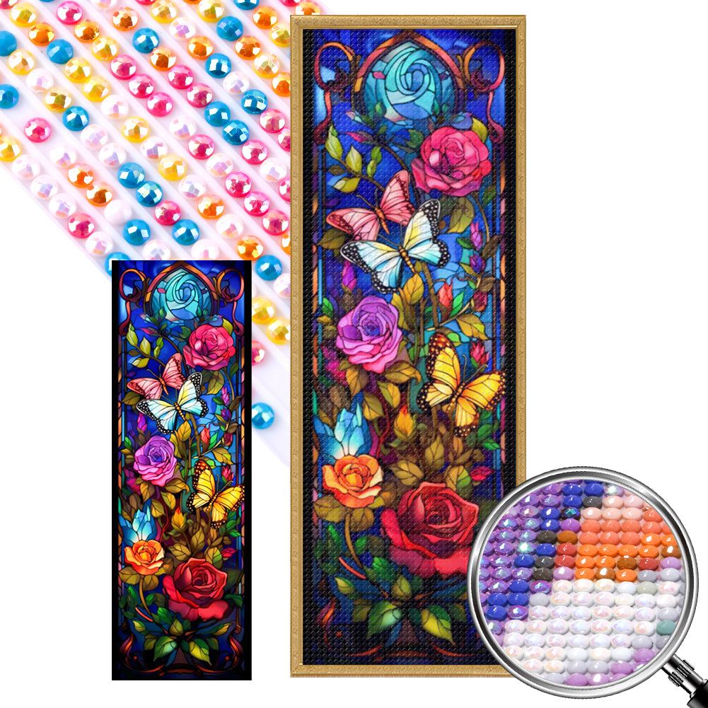 Flowers And Butterflies Glass Painting - Full AB Round Drill Diamond Painting 30*90CM