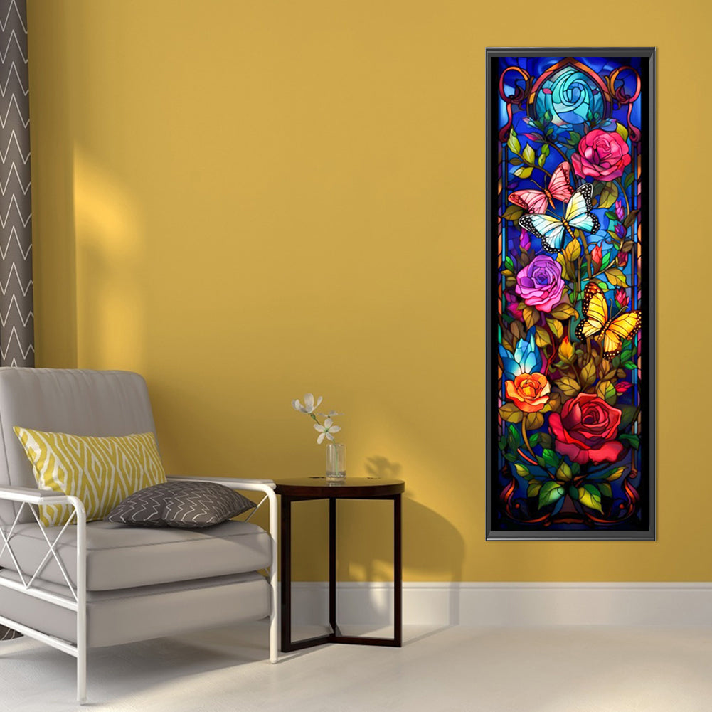 Flowers And Butterflies Glass Painting - Full AB Round Drill Diamond Painting 30*90CM