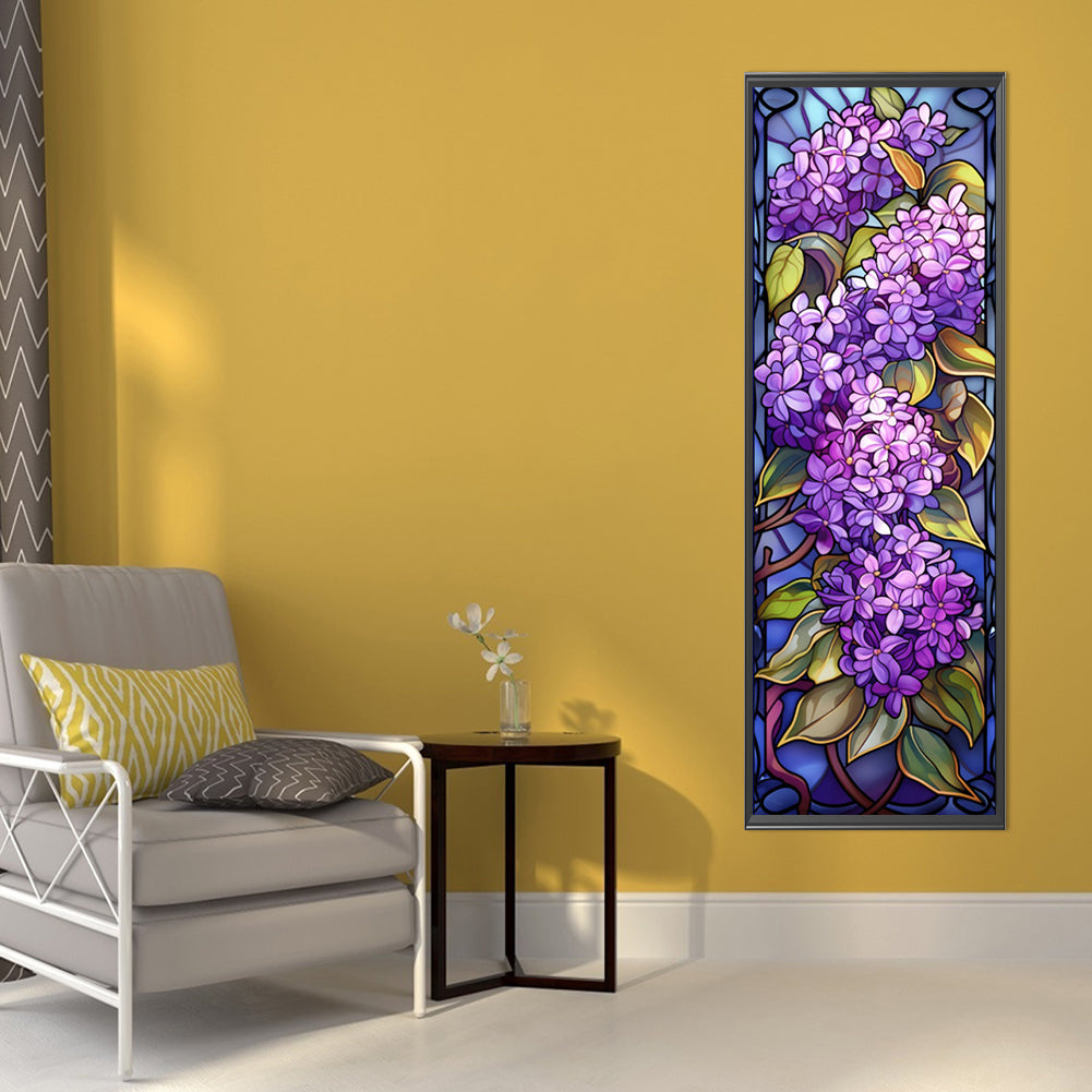 Purple Hydrangea Glass Painting - Full AB Round Drill Diamond Painting 30*90CM