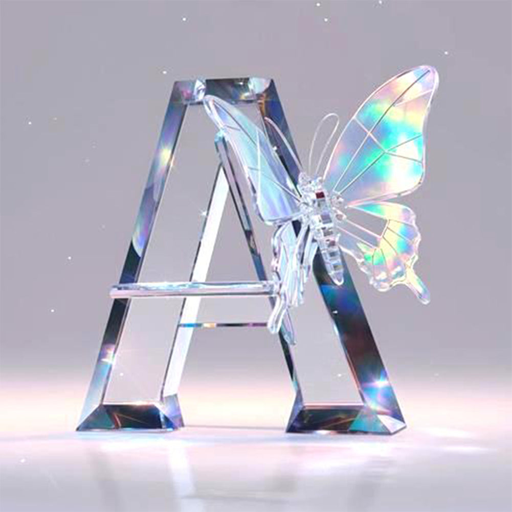 Water Crystal Butterfly Letter A - Full Round Drill Diamond Painting 30*30CM
