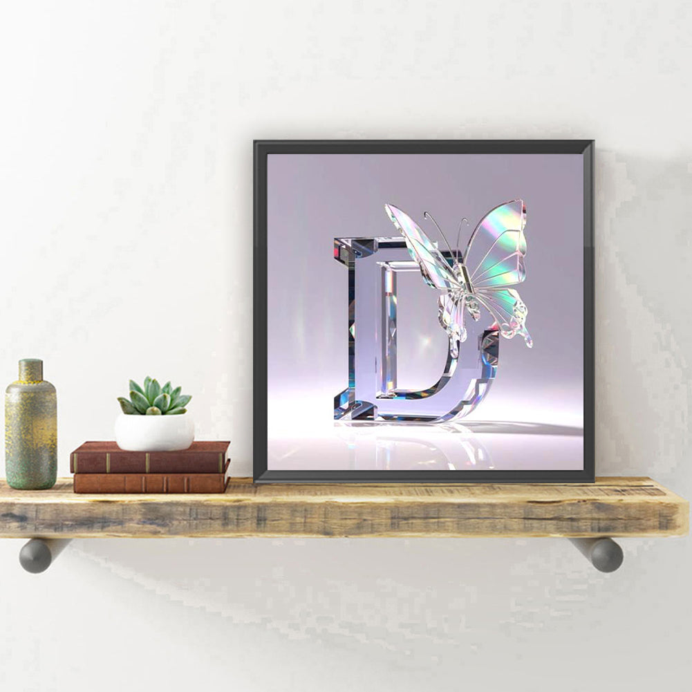 Crystal Butterfly Letter D - Full Round Drill Diamond Painting 30*30CM