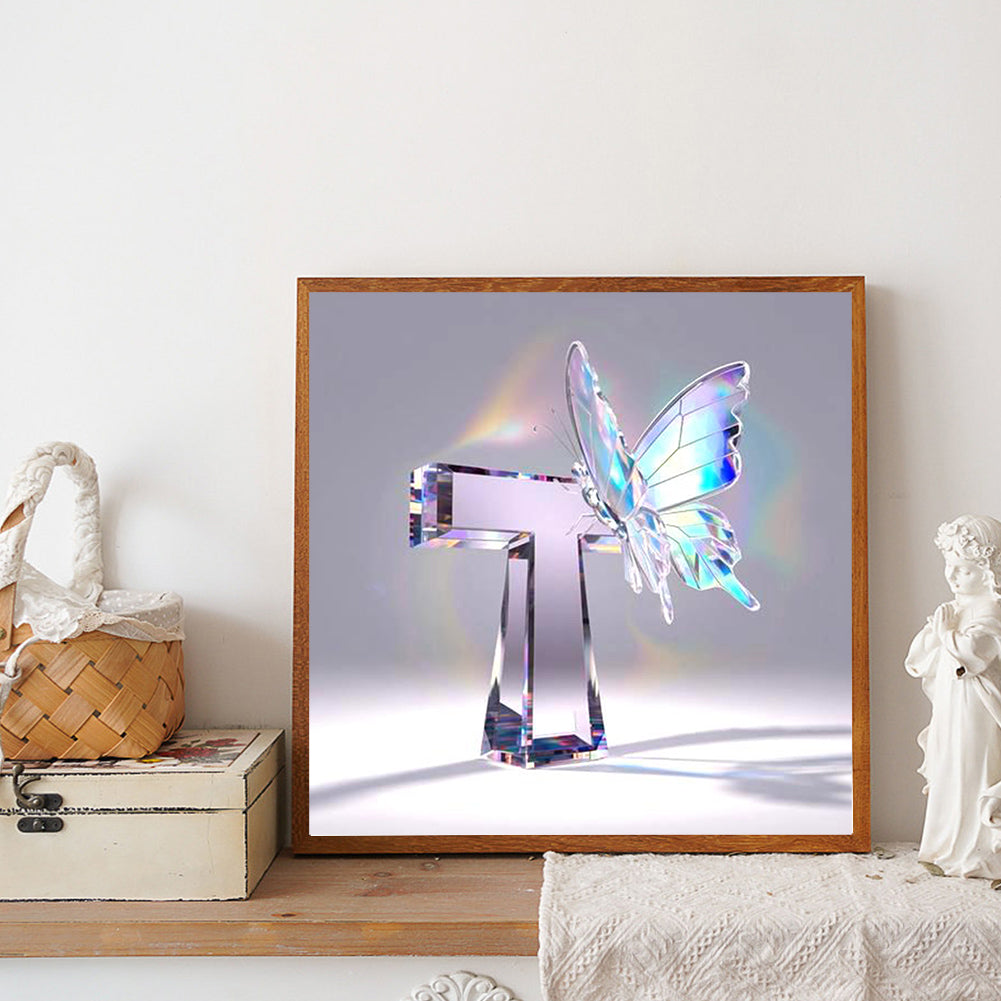 Crystal Butterfly Letter T - Full Round Drill Diamond Painting 30*30CM