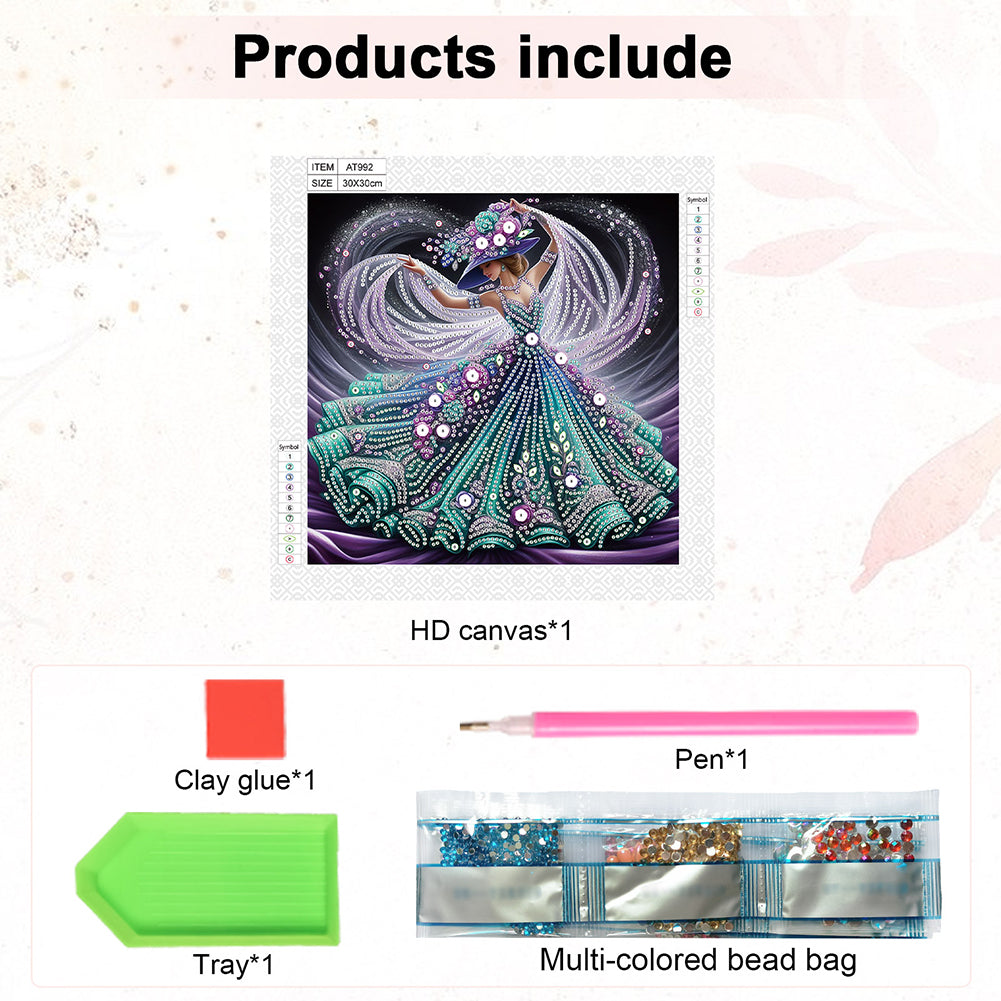 Woman With A Beautiful Skirt - Special Shaped Drill Diamond Painting 30*30CM