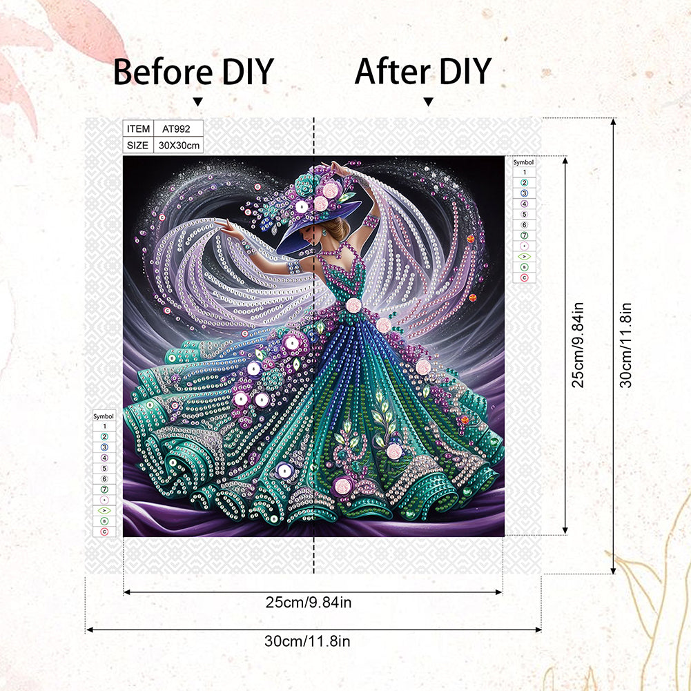 Woman With A Beautiful Skirt - Special Shaped Drill Diamond Painting 30*30CM